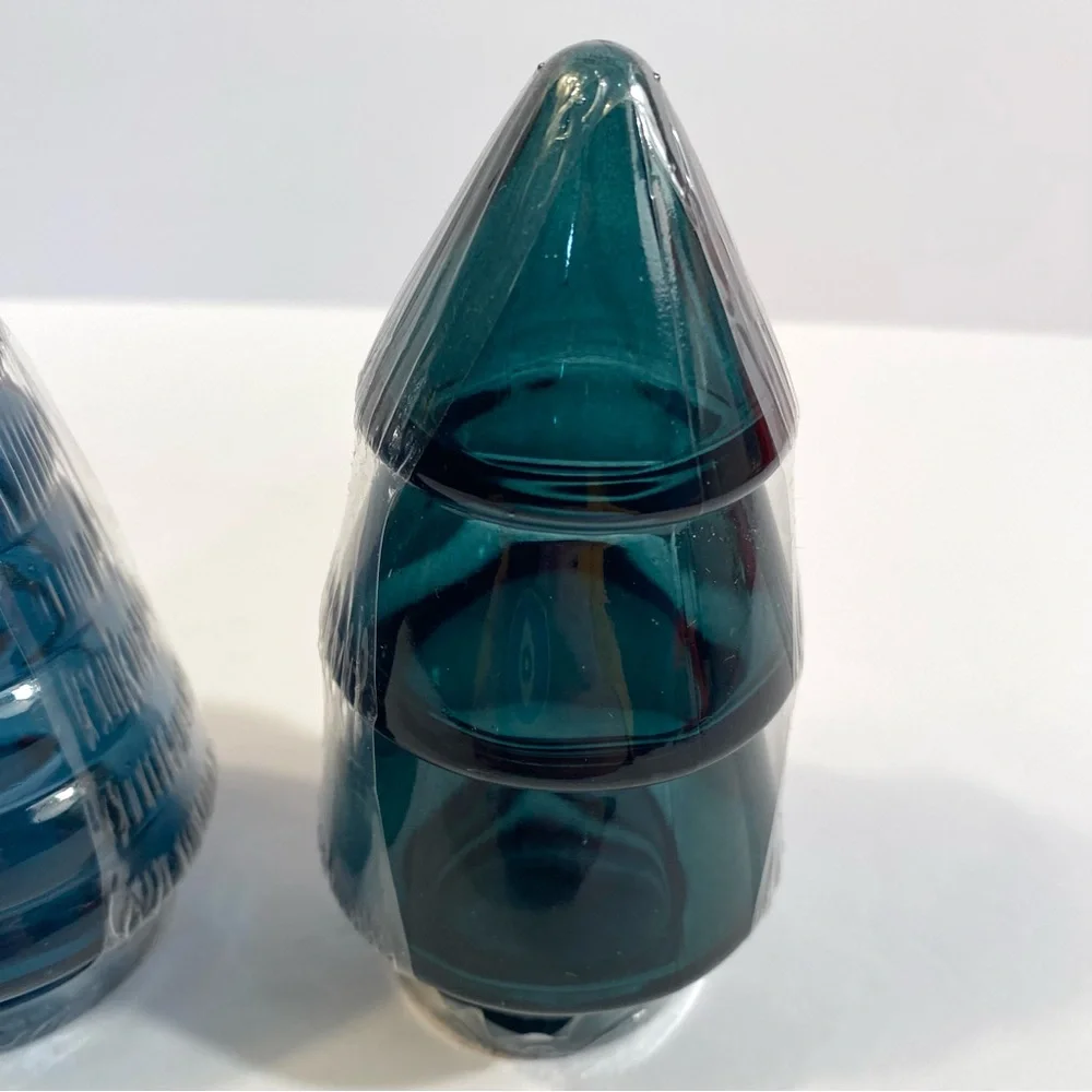 3 Target Bullseye 4” Mini Glass Christmas Trees Black Blue Green Holiday Decor